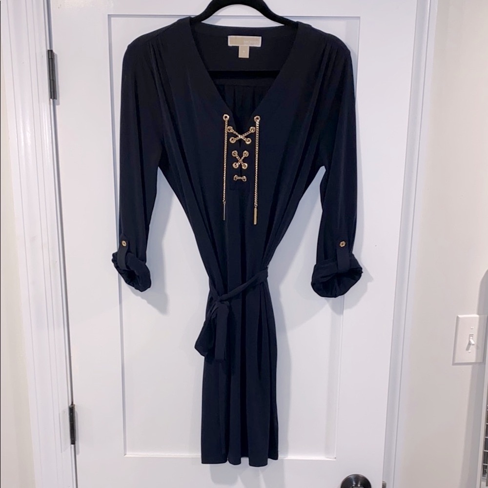 Michael Kors Navy Dress with Gold Accents